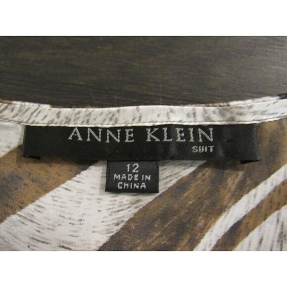 Anne Klein Suit 100% Silk Womens Size 12 Animal Abstract Print Blouse Ruffle VTG - Picture 9 of 11